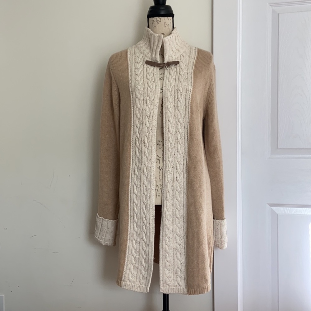 A.IDA open front w/toggle long sweater cardigan wool blend beige